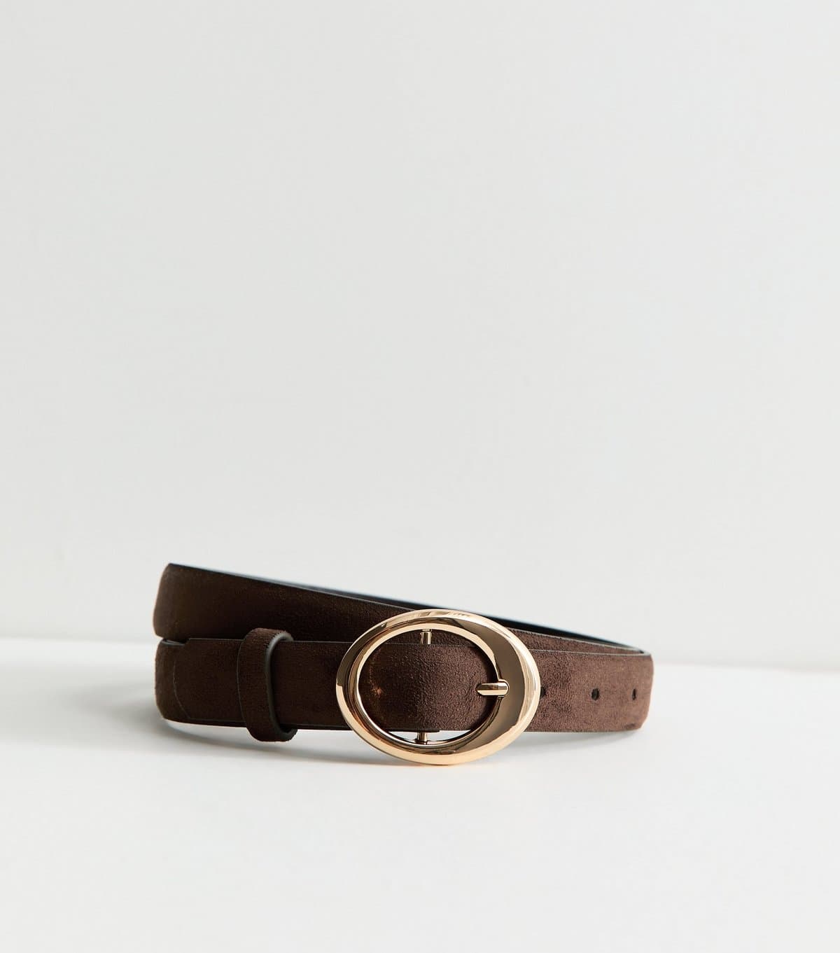New Look Dark Brown Faux Suede Circle Buckle Belt New Look