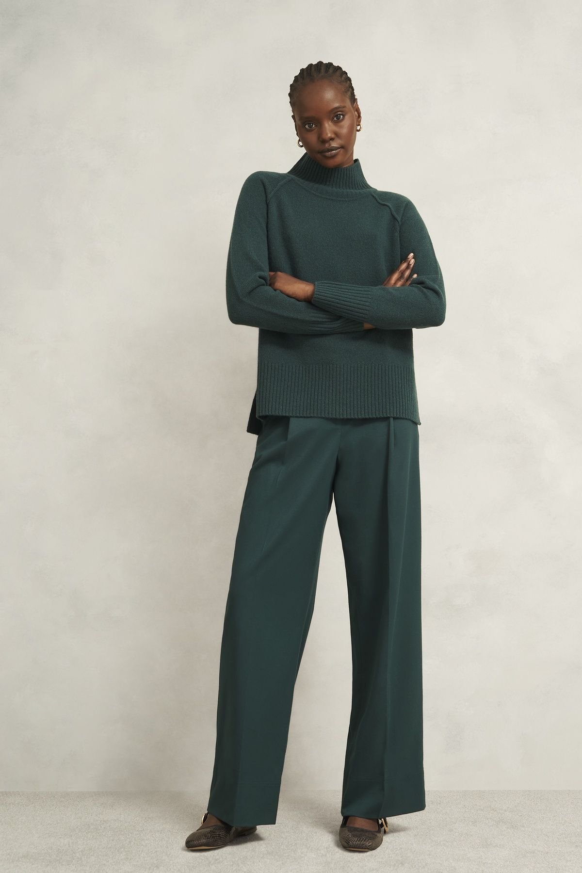 Hobbs London Hobbs London Women's Lucile Wide Trousers in Bottle Green - 3