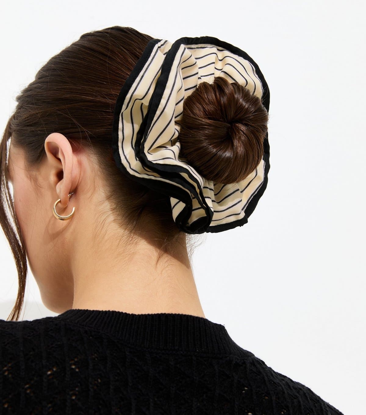New Look Cream and Black Striped Layered Scrunchie New Look