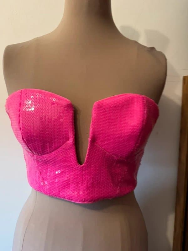 ASOS Design bubblegum hot fix pink sequins corset bralette bandeau crop top size 10