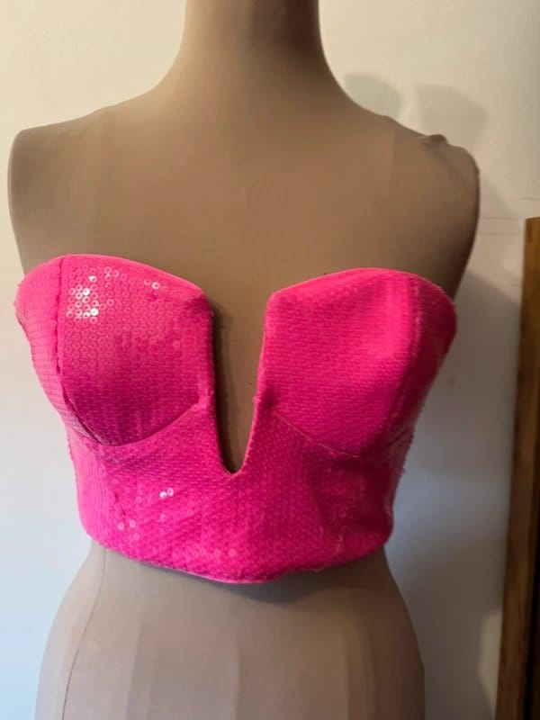 ASOS Design Hot Fix Pink Sequin Corset Bralette Bandeau Crop Top