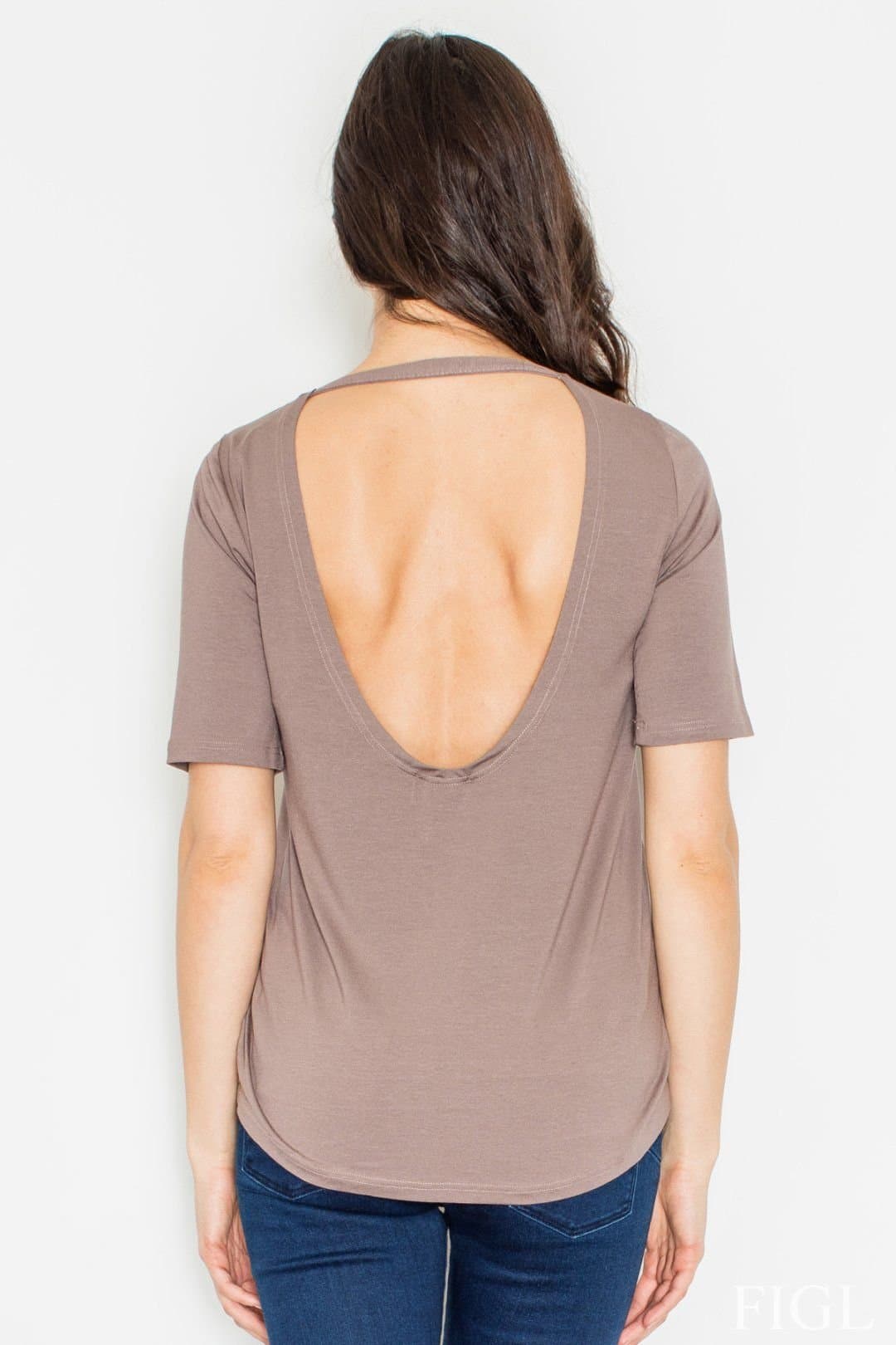 Love Lace Love Lace Women's Satin Finish Blouse with Crepe Neckline in Beige