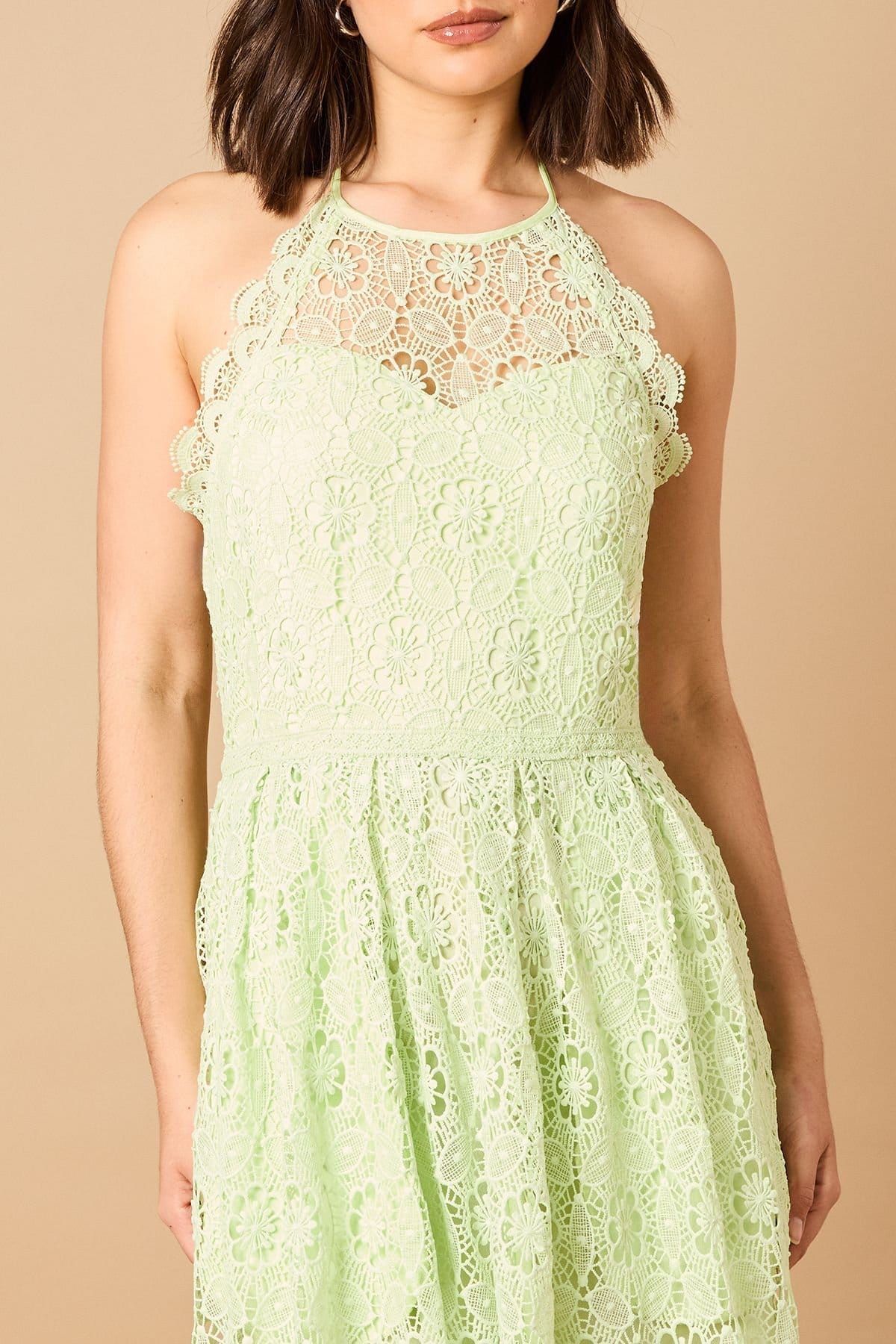 Oasis Oasis Women's Lace Detail Halterneck Midi Dress in Sage - 4