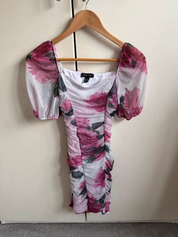 New Look White with pink flower dress