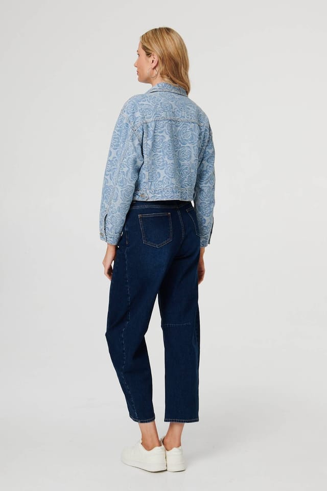 Izabel London Izabel London Women's Floral Print Cropped Denim Jacket in Blue - 3