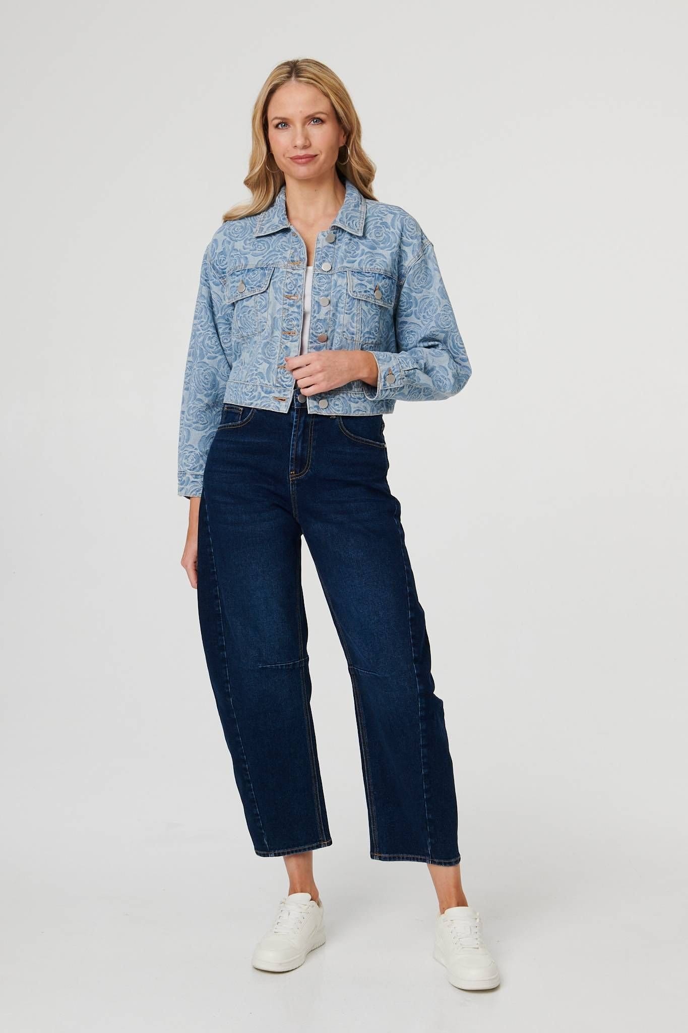 Izabel London Izabel London Women's Floral Print Cropped Denim Jacket in Blue - 4