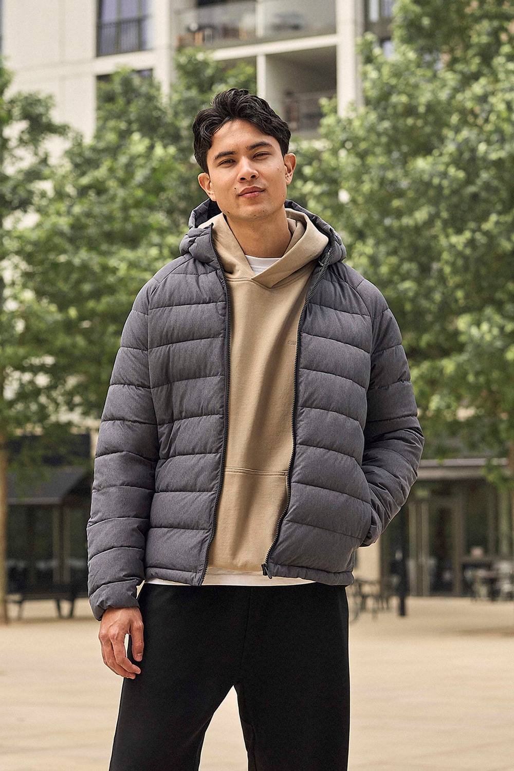 Animal Animal Men's 'Light Cloud Cosi' Warm Full Zip Adjustable Hood Marl Padded Jacket in Charcoal - 3