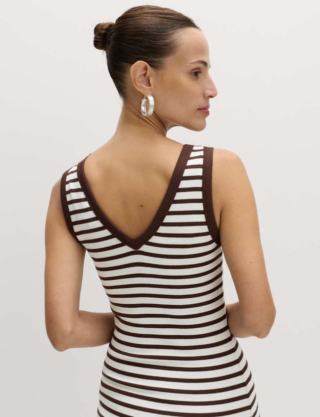 Marks & Spencer M&S Cotton Rich V-Neck Midi Column Dress Brown Mix - 2