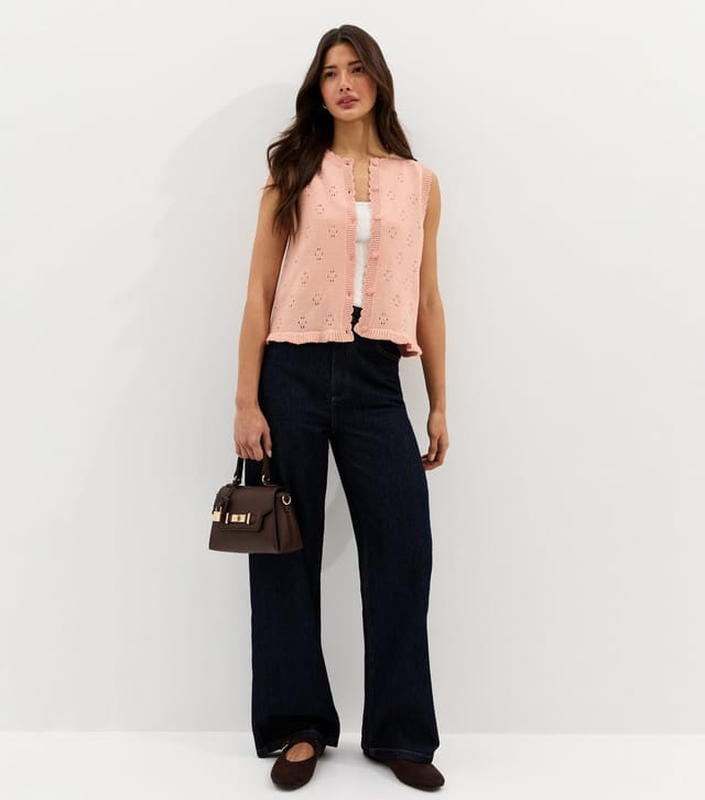 New Look Women's Pink Cotton Rich Stitch Detail Scallop Trim Waistcoat New Look - 3