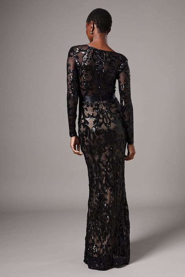 Coast Coast Women's Long Sleeve Sequin Maxi Dress in Black - 3