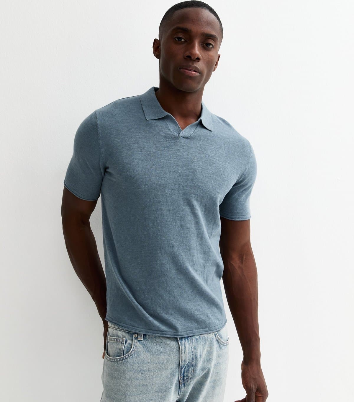 New Look Jack & Jones Light Blue Regular Knit Polo Top