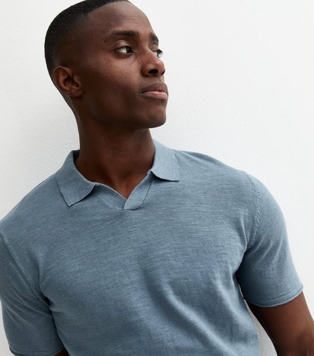 New Look Men's Jack & Jones Light Blue Regular Knit Split Neck Polo Top New Look - 2