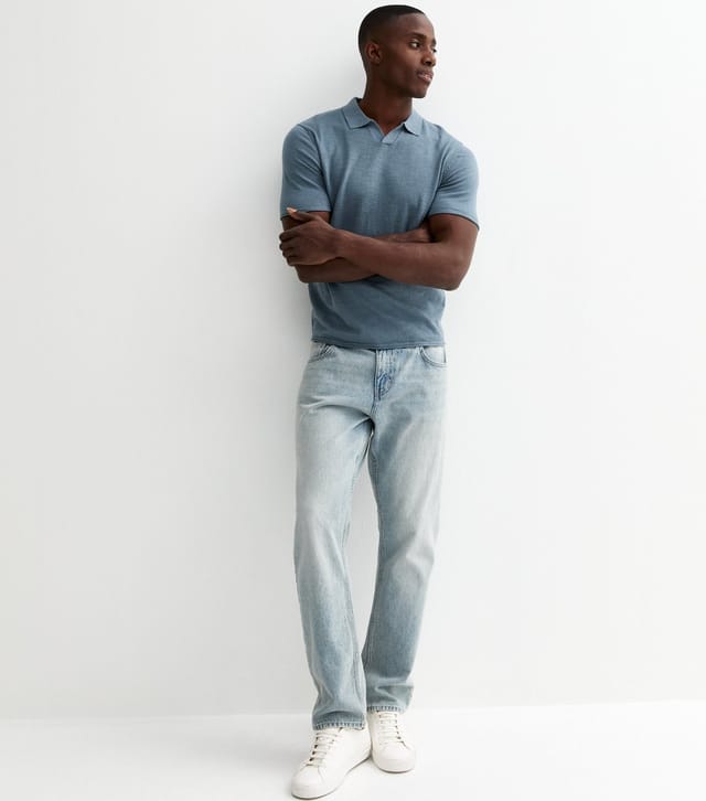 New Look Men's Jack & Jones Light Blue Regular Knit Split Neck Polo Top New Look - 3