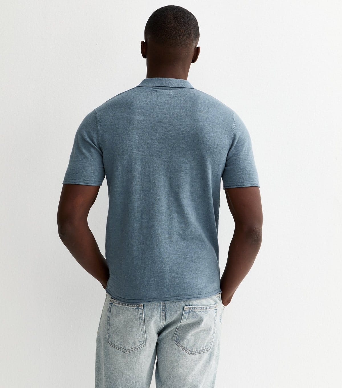 New Look Men's Jack & Jones Light Blue Regular Knit Split Neck Polo Top New Look - 4