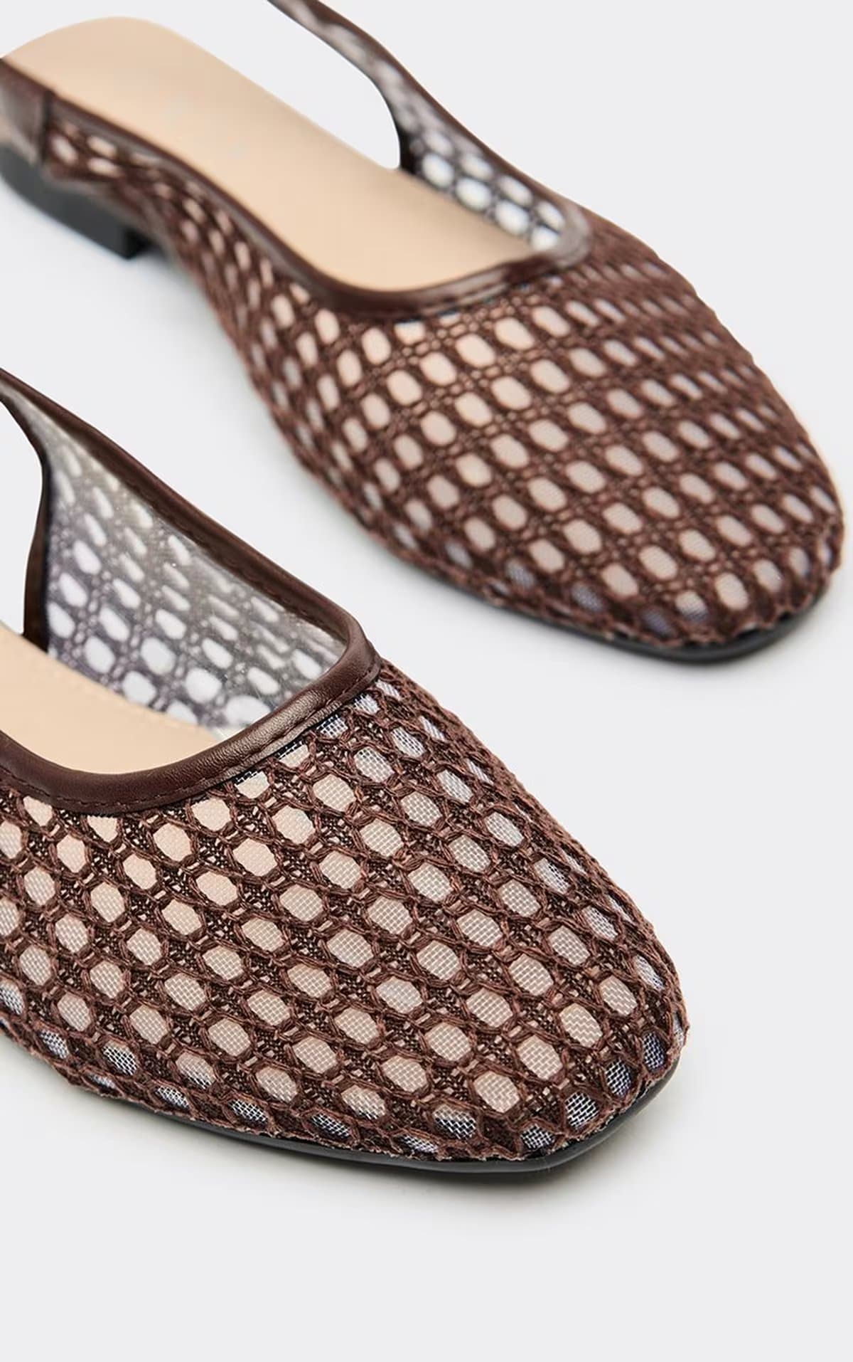 EGO Narla Slingback Flat Ballet Pump In Brown Mesh, Women's Size UK 8