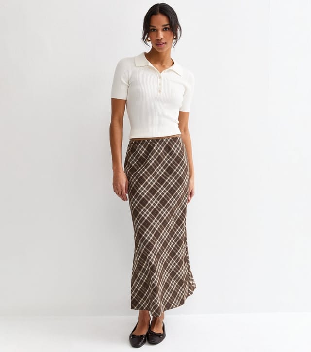 New Look Women's Brown Check Bias Cut Midi Skirt New Look - 2