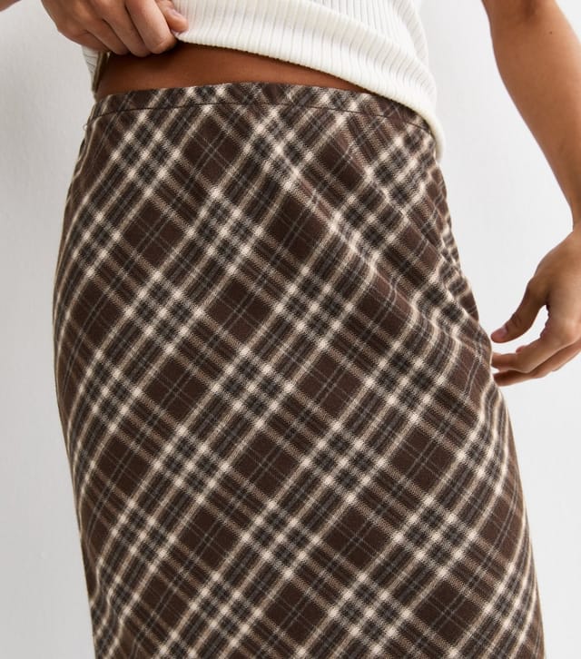 New Look Women's Brown Check Bias Cut Midi Skirt New Look - 3