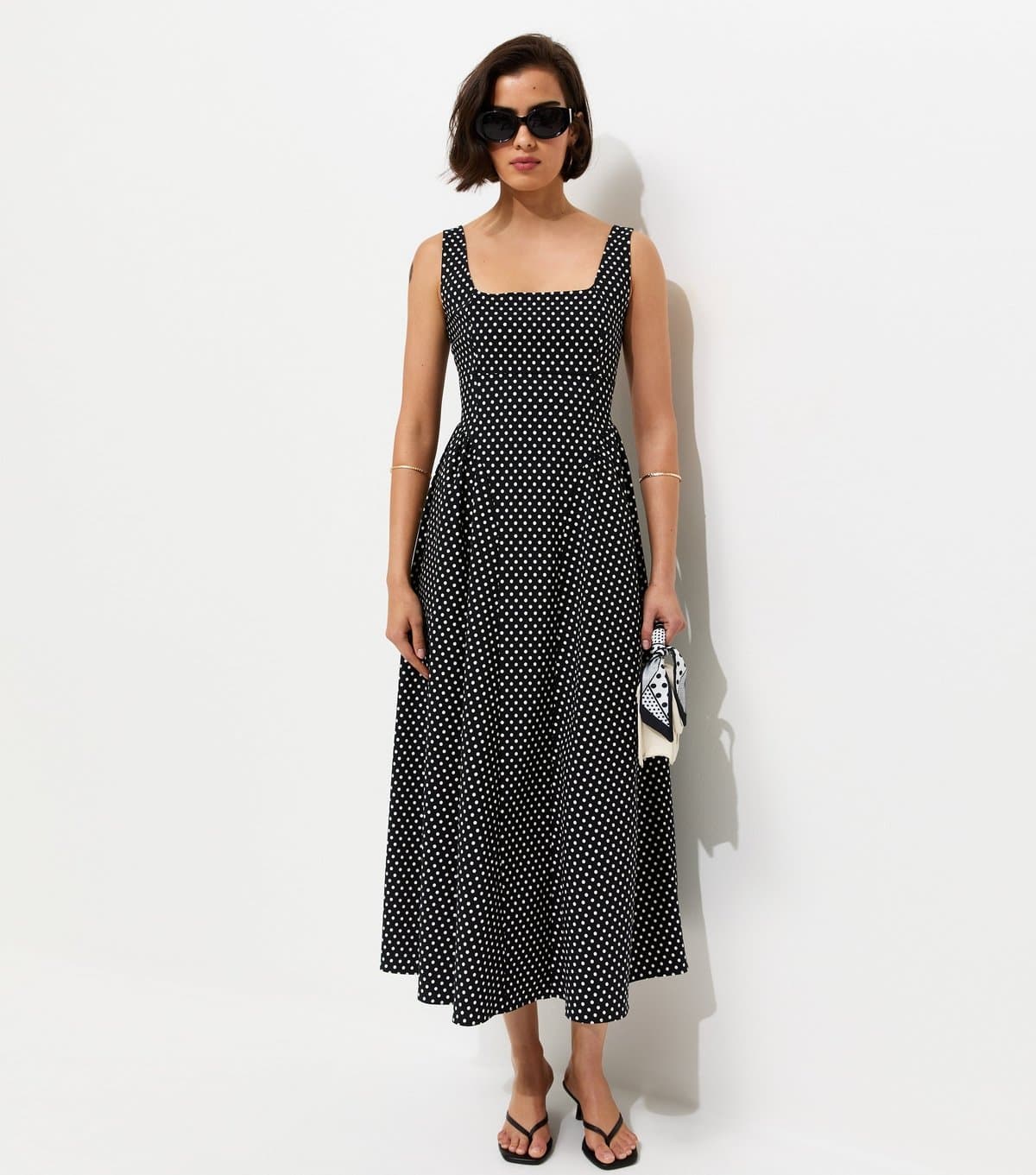 New Look Women's Black Spot Print Square Neck Midi Dress New Look