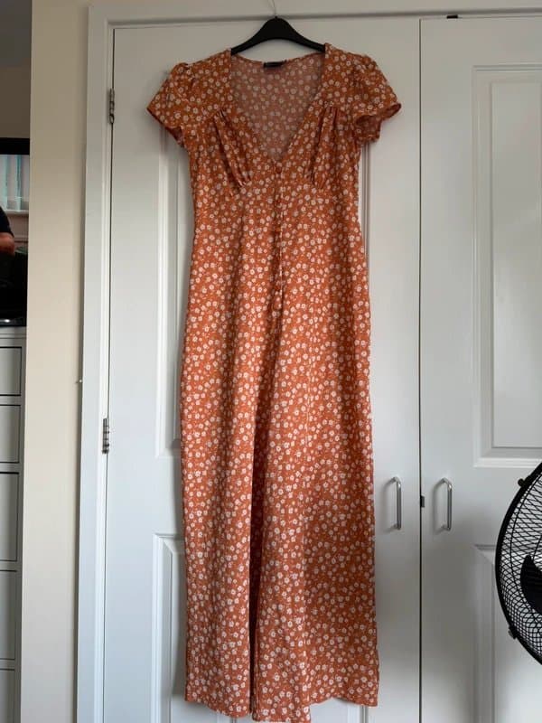 ASOS Design Light Orange Floral Print Wide Leg Jumpsuit from ASOS Design in a Size 12 Tall