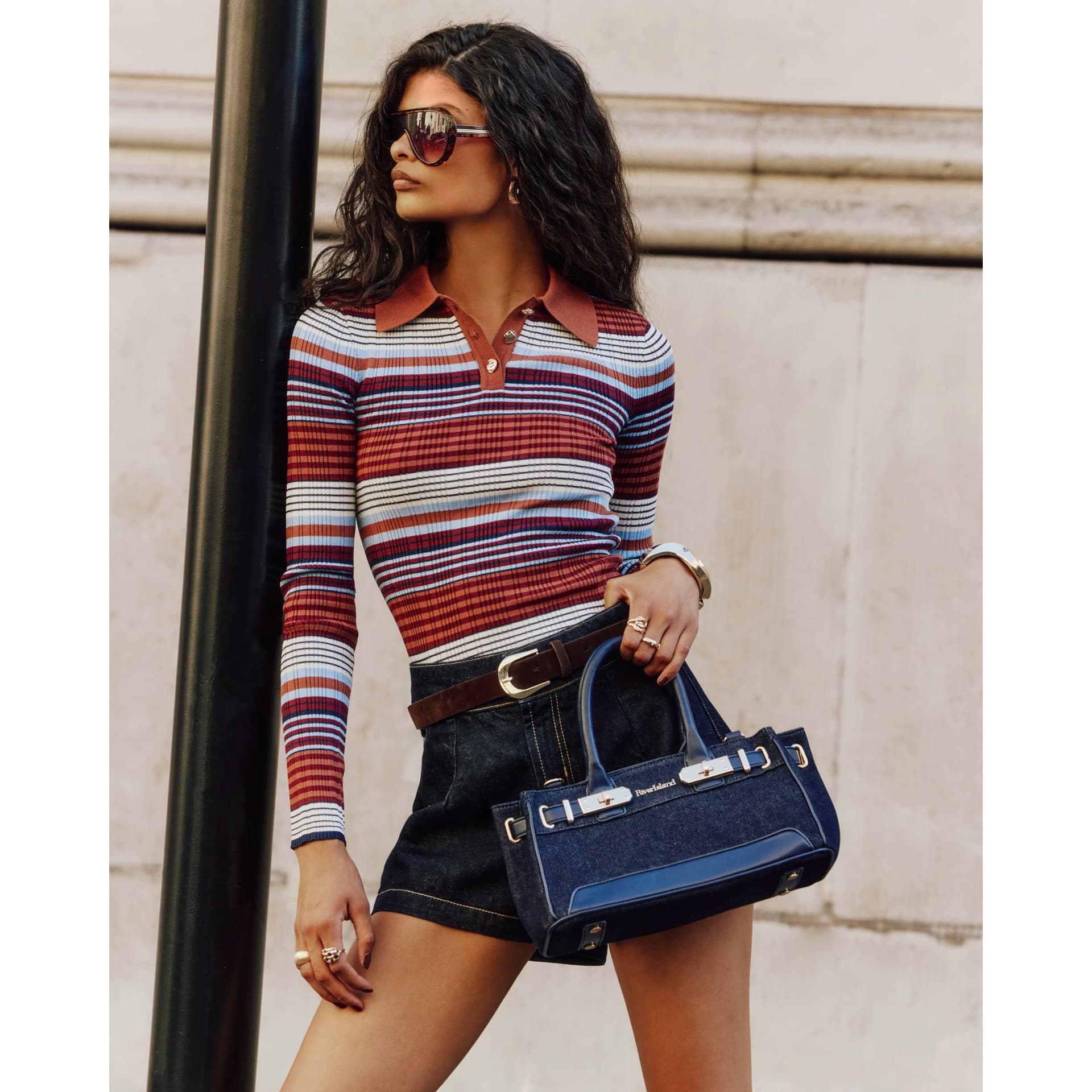 River Island River Island Womens Blue Denim Lock Front Tote Bag