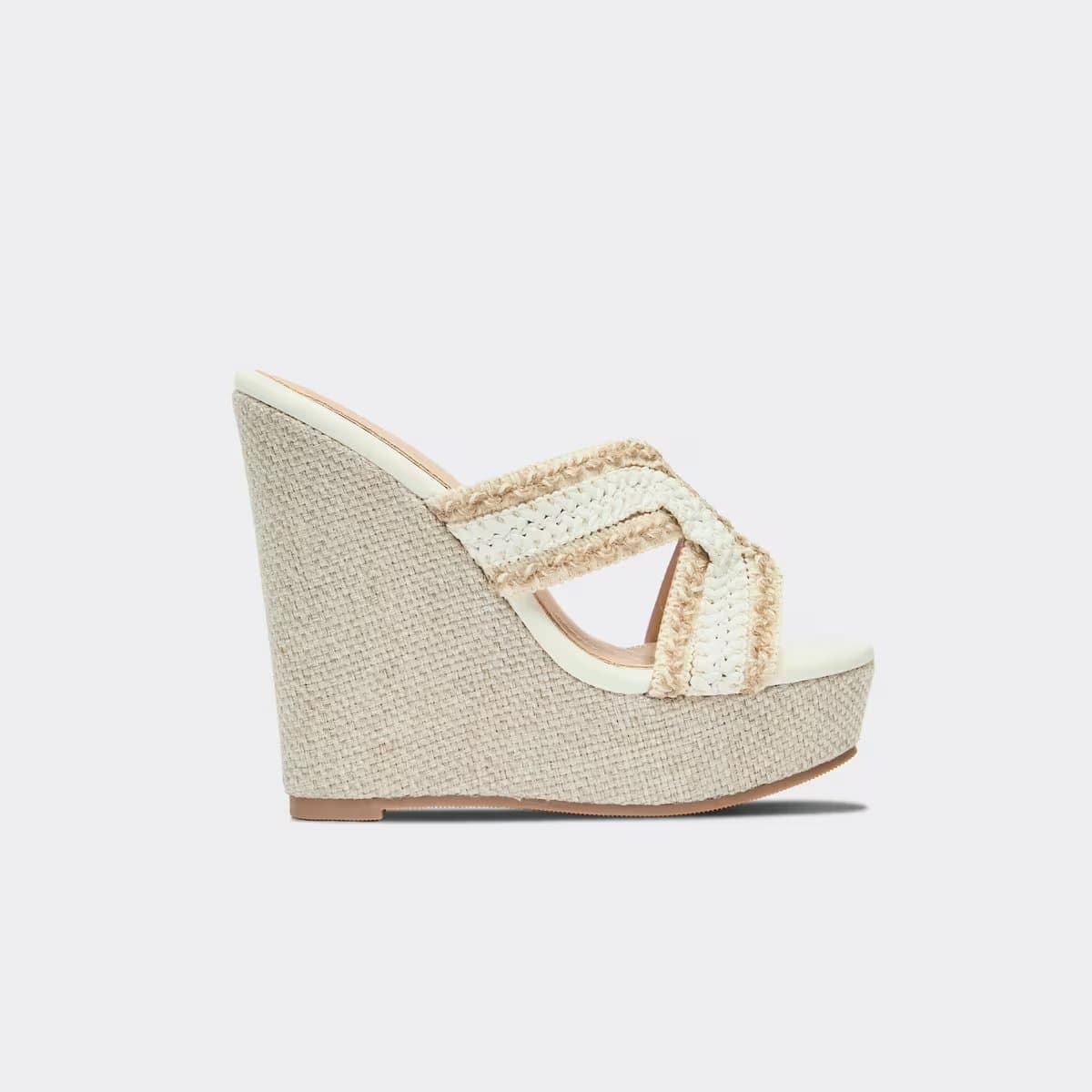 EGO Mulan Cross Strap Platform Wedge Heel In White Woven, Women's Size UK 3