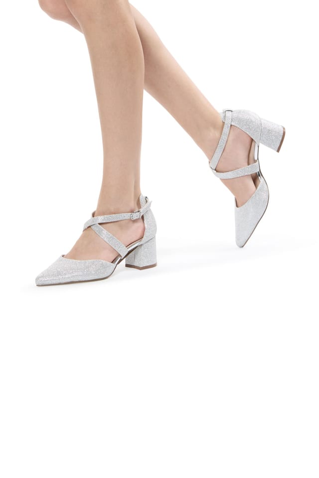 Paradox London Paradox London Women's Filippa' Wide Fit Block Heel Open Court Shoes in Silver - 2