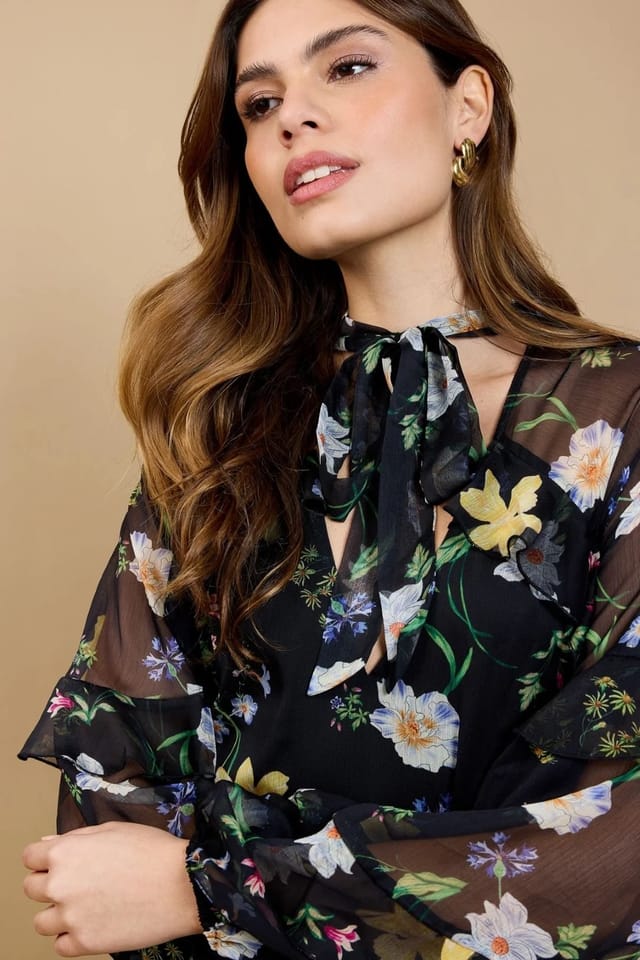 Little Mistress Little Mistress Women's Black Floral Print Frill Midaxi Dress - 3