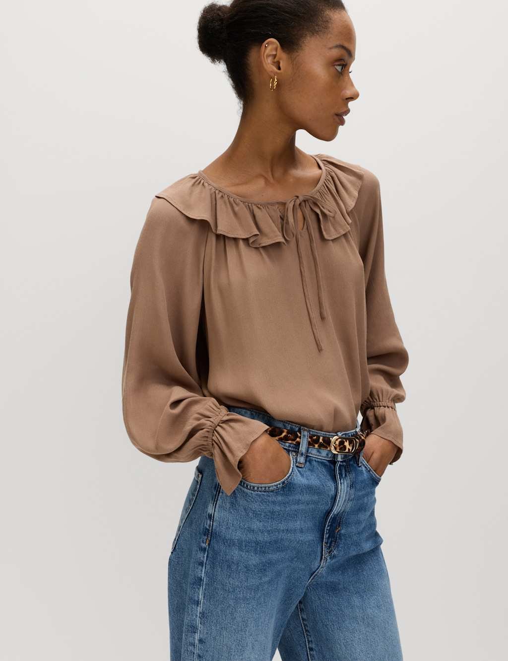 Marks & Spencer M&S Frill Detail Blouse Golden Brown - 3