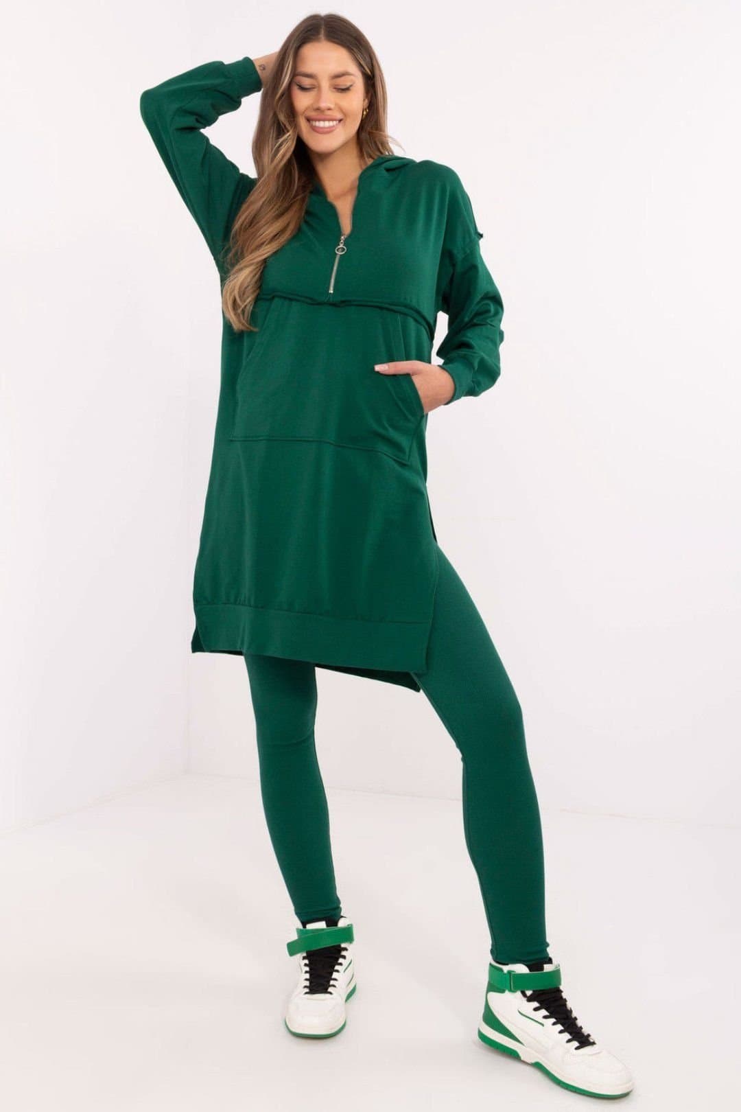 Love Lace Love Lace Women's Cotton Elastane Long Sweatshirt & Leggings Set in Green