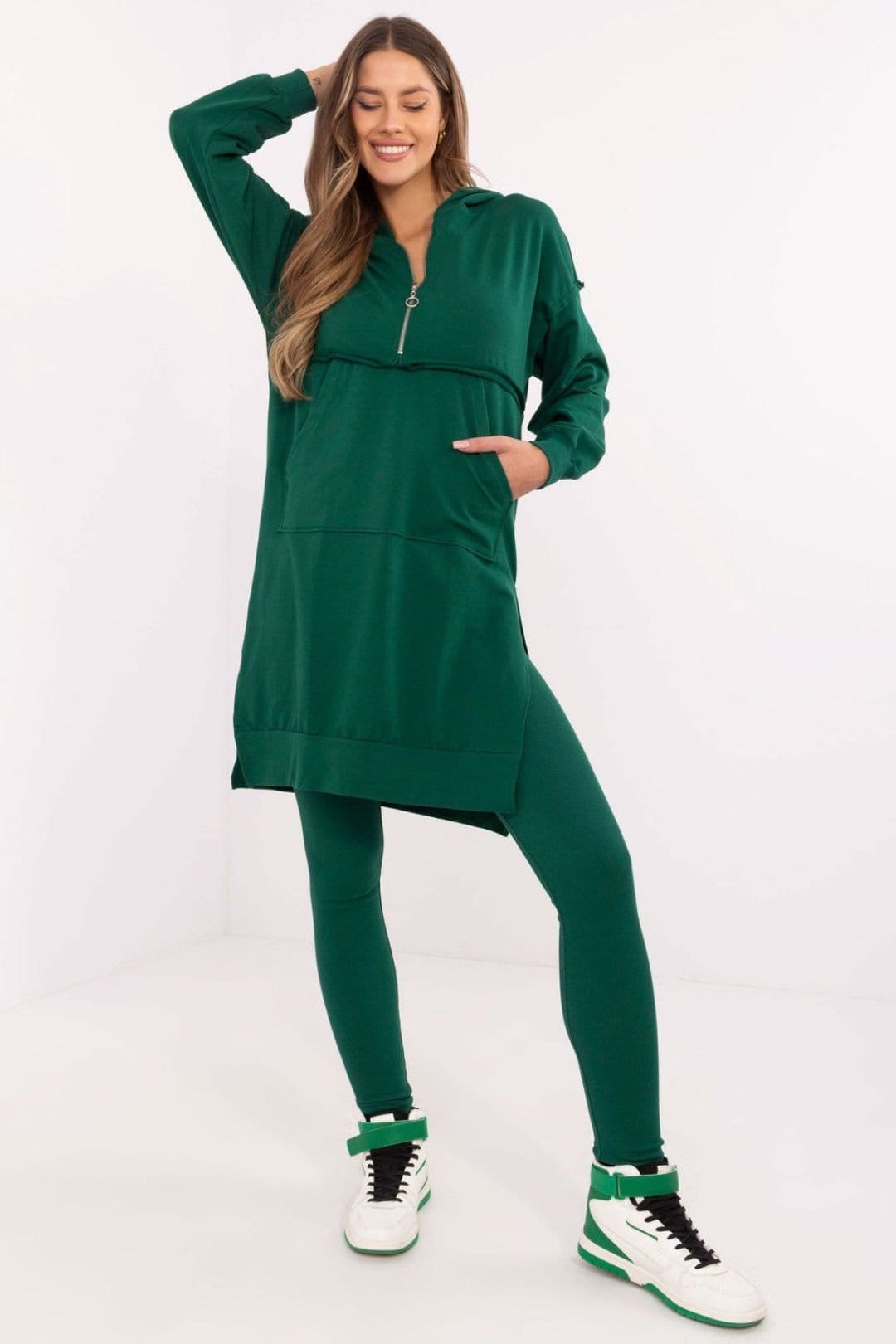 Love Lace Green Cotton/Elastane Sweatshirt & Leggings Set