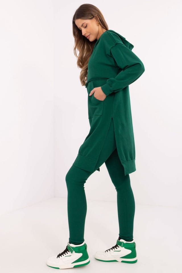 Love Lace Love Lace Women's Cotton Elastane Long Sweatshirt & Leggings Set in Green - 2