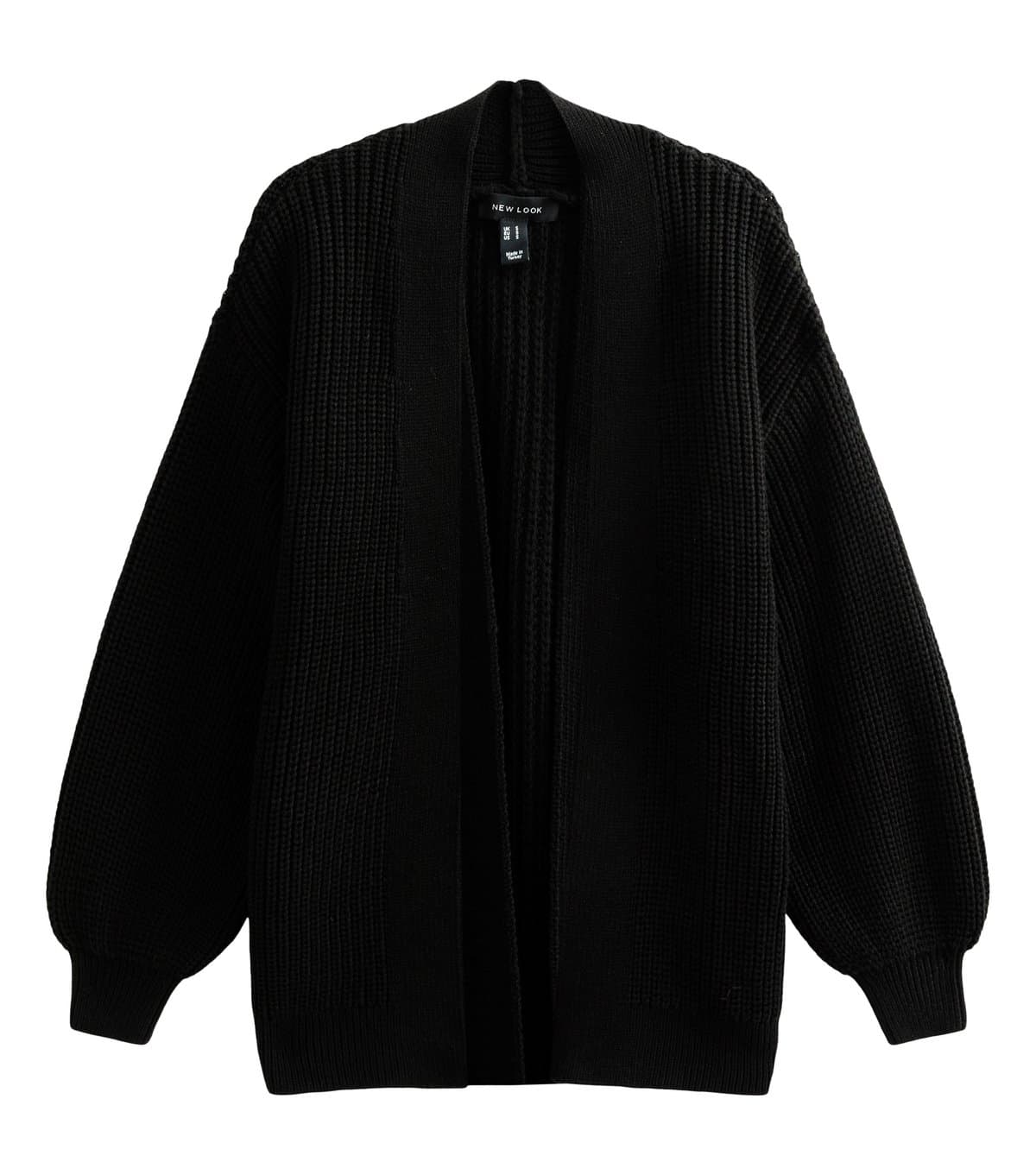 New Look New Look Black Ribbed Knit Balloon Sleeve Cardigan