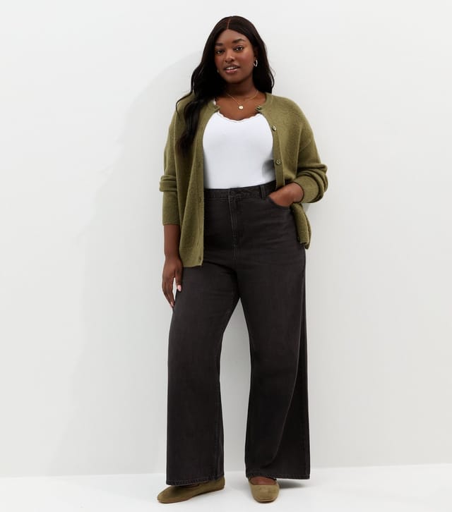 New Look Women's Plus Size Black Adalae High Waist Wide Leg Jeans Curves New Look - 2