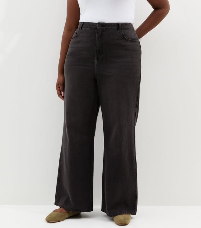 New Look Women's Plus Size Black Adalae High Waist Wide Leg Jeans Curves New Look - 3