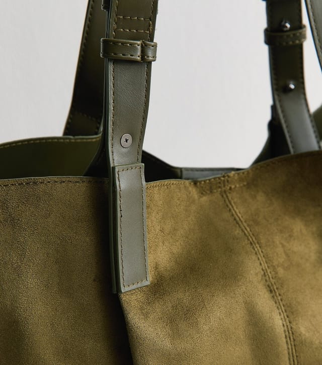 New Look Khaki Faux Suede Shopper Tote Bag Vegan New Look - 3
