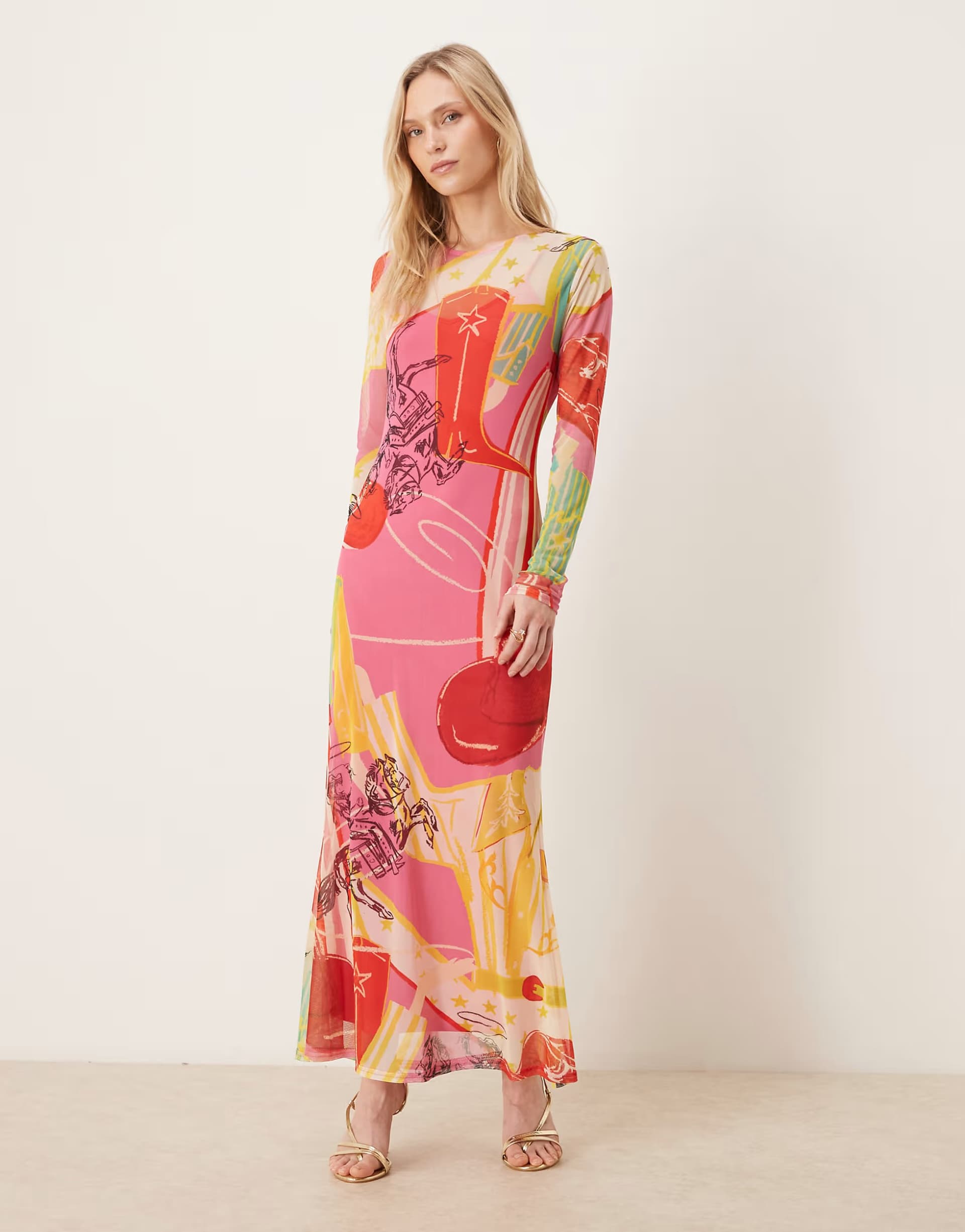 ASOS Never Fully Dressed Petite mesh maxi dress in mixed dallas print