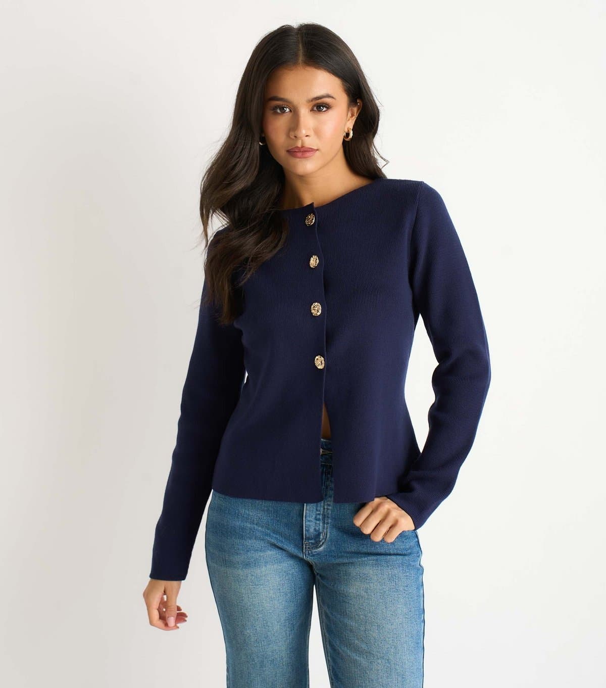 Gini London Women's Navy Button Front Cardigan Gini London New Look