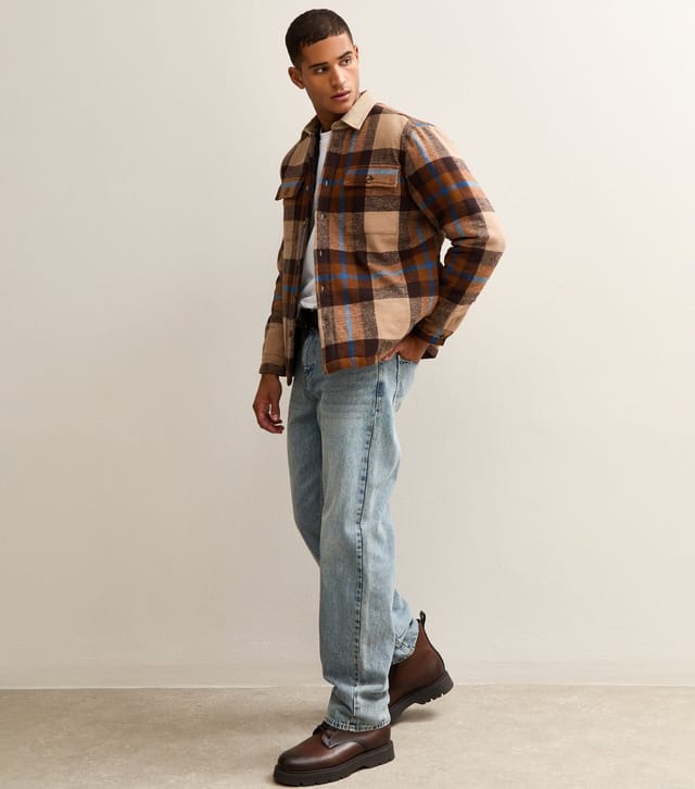 New Look Men's Blue Regular Fit Corduroy Collar Check Jacket New Look - 3