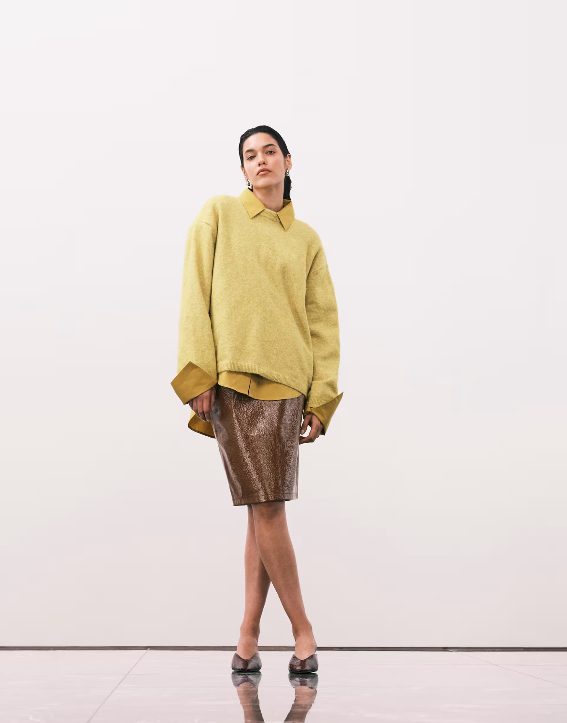 ASOS ASOS DESIGN faux leather clean 90's length midi skirt in camel