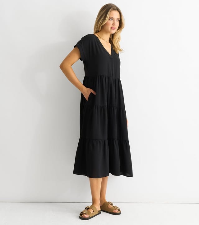 Gini London Women's Black Tiered Midi Smock Dress Gini London New Look - 3
