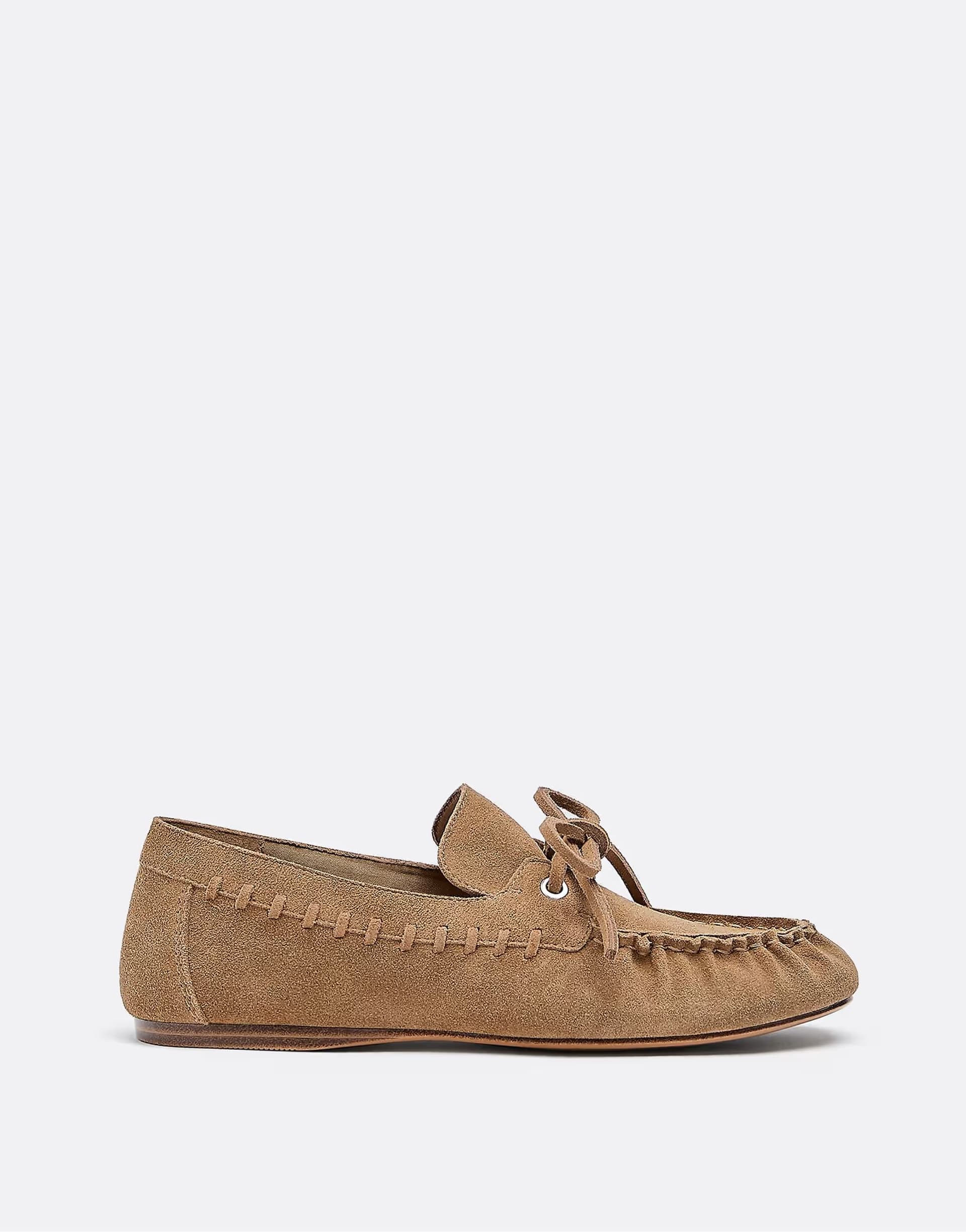 ASOS Stradivarius Leather boat shoes with bow in beige