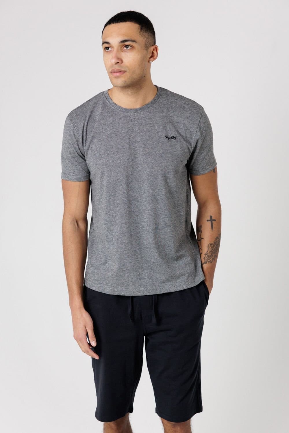Tokyo Laundry Tokyo Laundry Men's Crew Neck Logo T-Shirt & Shorts Pyjama Set in Grey