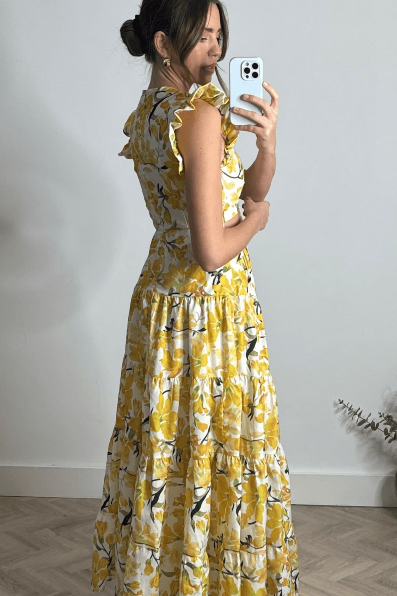 Style Cheat Style Cheat Women's Indie Cut-Out Frill Maxi Dress in Lemon Floral in Yellow