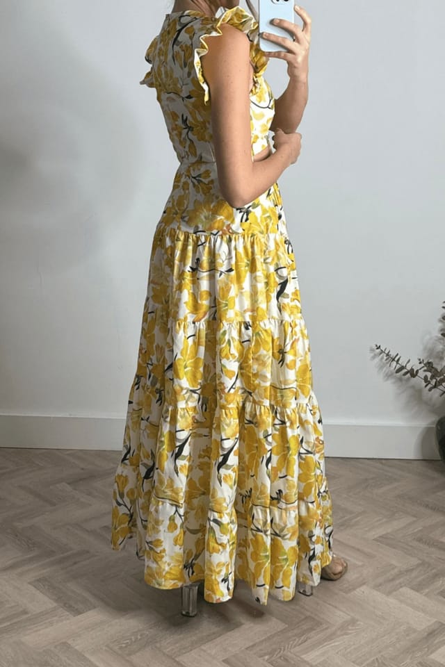 Style Cheat Style Cheat Women's Indie Cut-Out Frill Maxi Dress in Lemon Floral in Yellow - 2