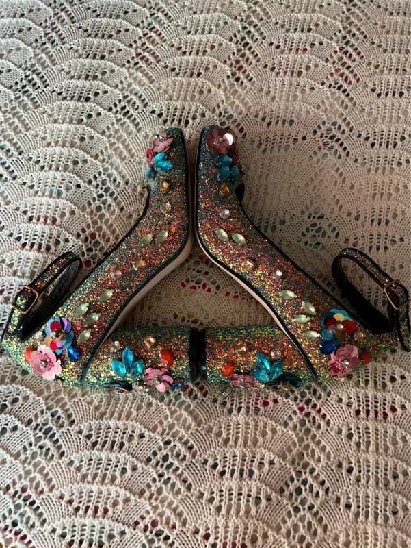 ASOS ASOS Sequin Glitter Crystal Embellished Ankle Strap Heels Size 5