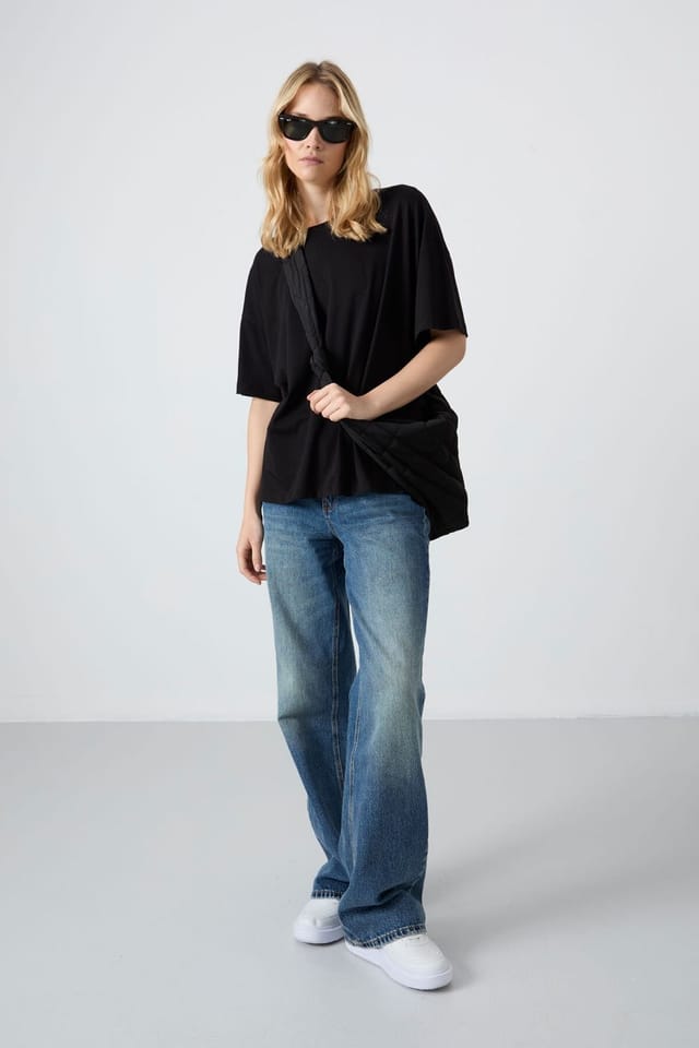 Tommy Life Tommy Life Women's Oversized Cotton-Modal Crew Neck T-Shirt in Black - 2