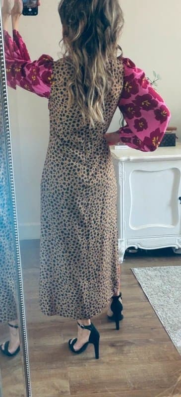 Never Fully Dressed Never Fully Dressed pink orange floral / leopard contrast print midi dress size 10