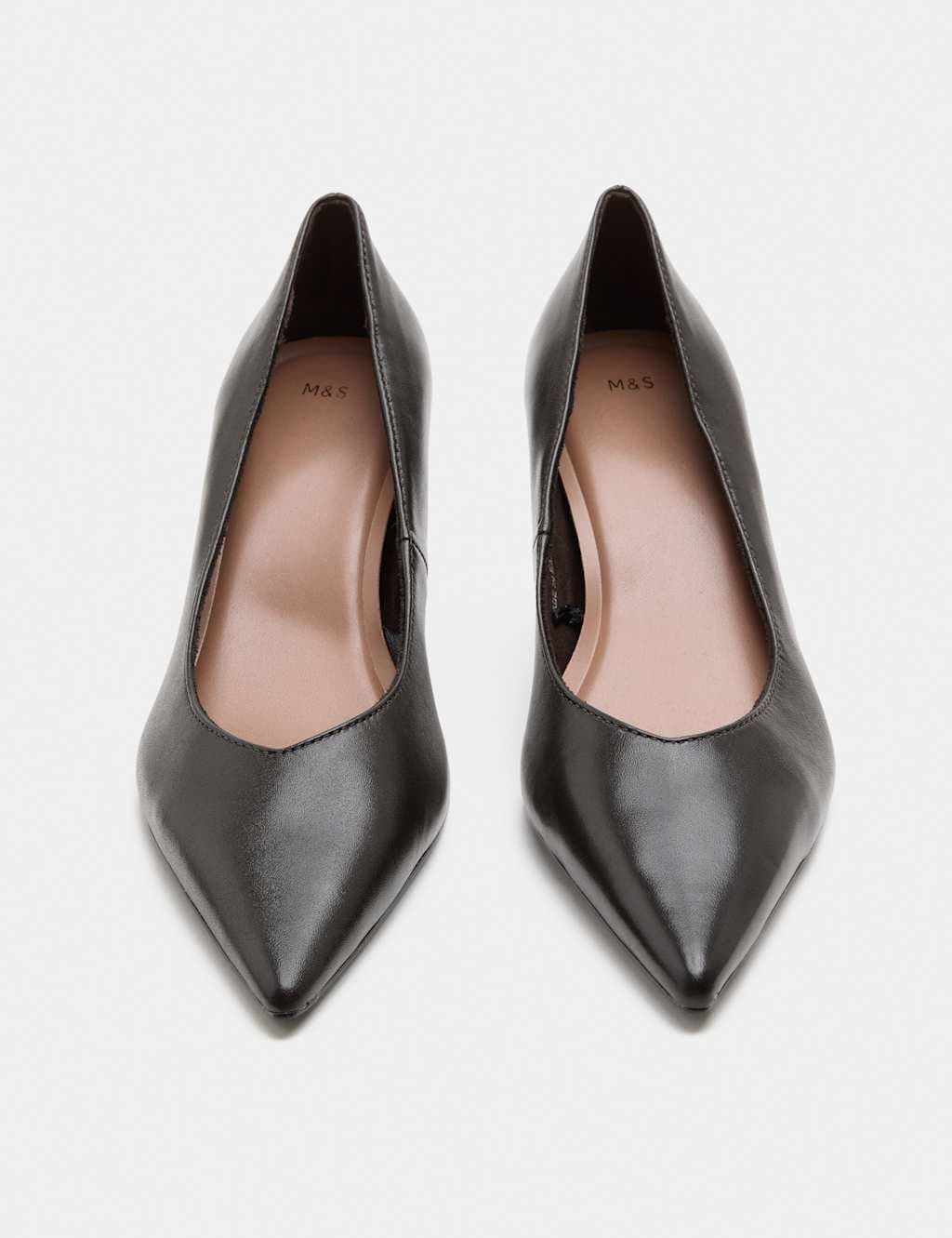 Marks & Spencer M&S Leather Kitten Heel Pointed Court Shoes Brown