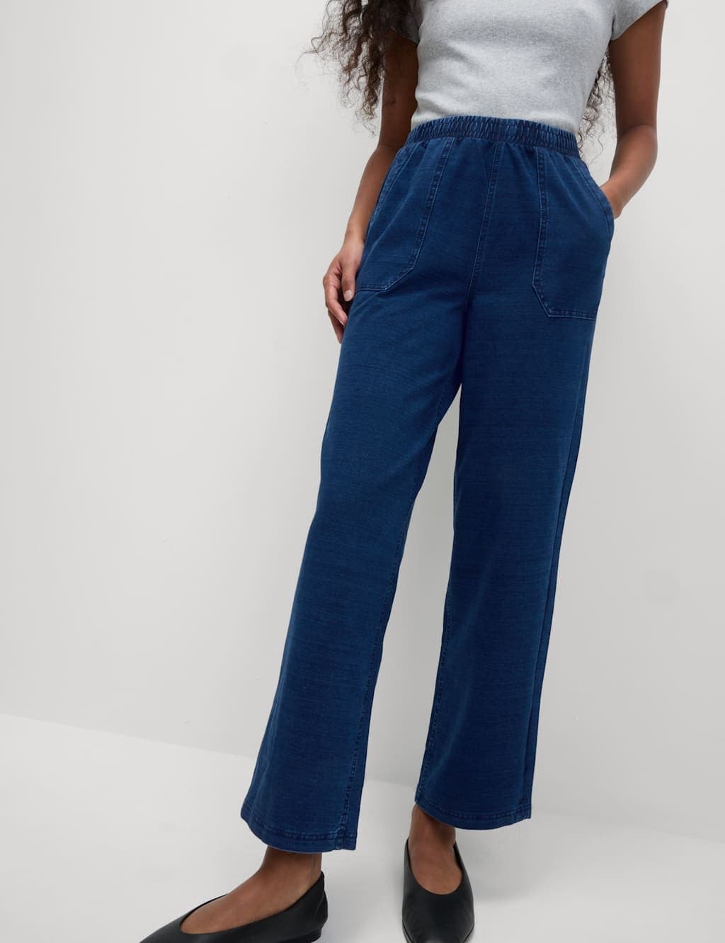 Marks & Spencer M&S Denim Jersey Straight Leg Trousers Indigo