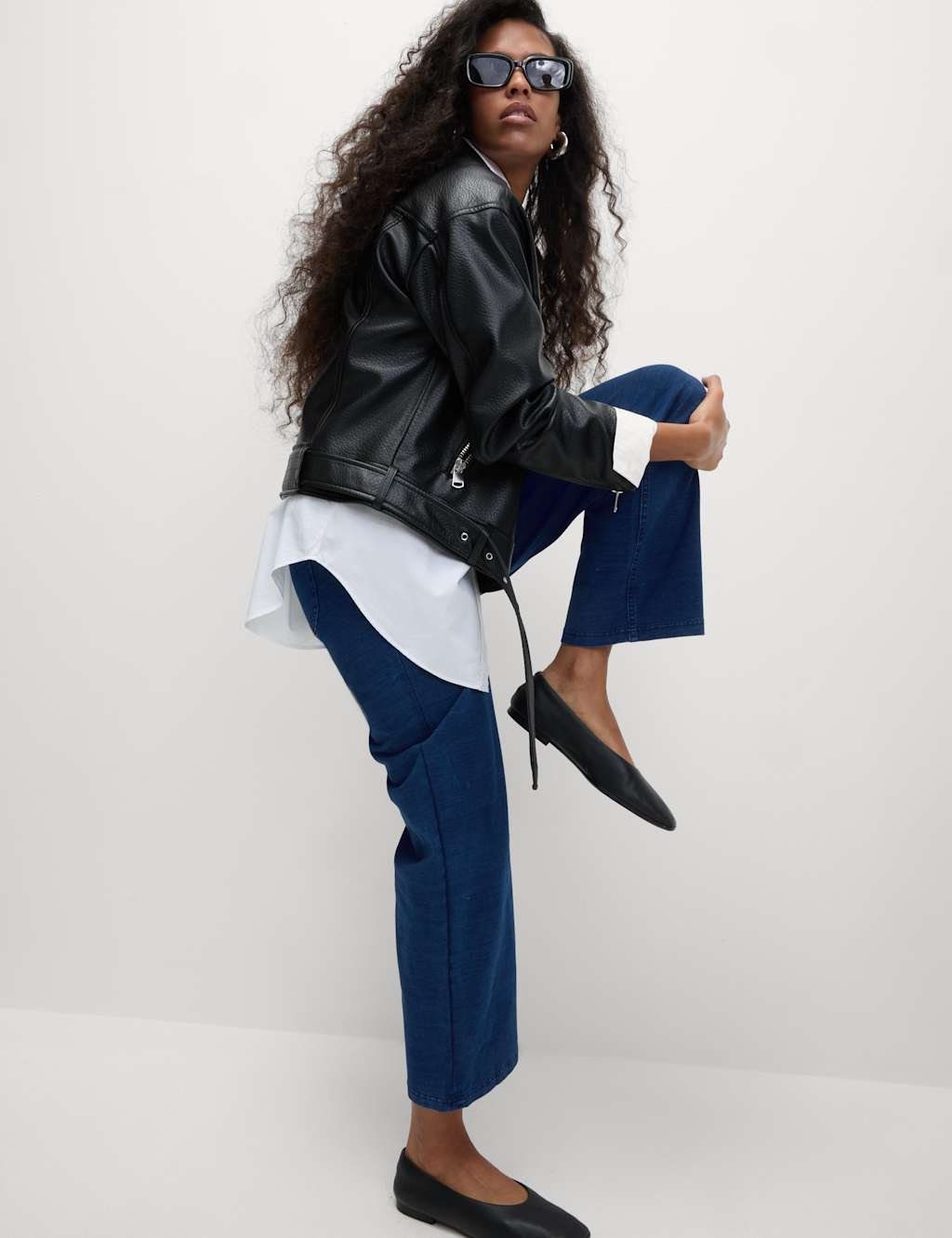 Marks & Spencer M&S Denim Jersey Straight Leg Trousers Indigo - 3